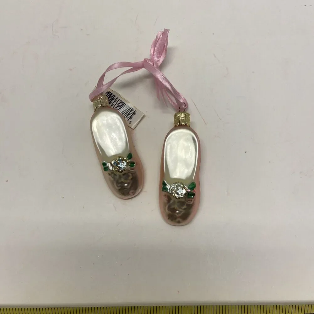 Midwest Of Cannon Falls Vintage Pink Ballerina Slippers Glass Ornament Czech Rep